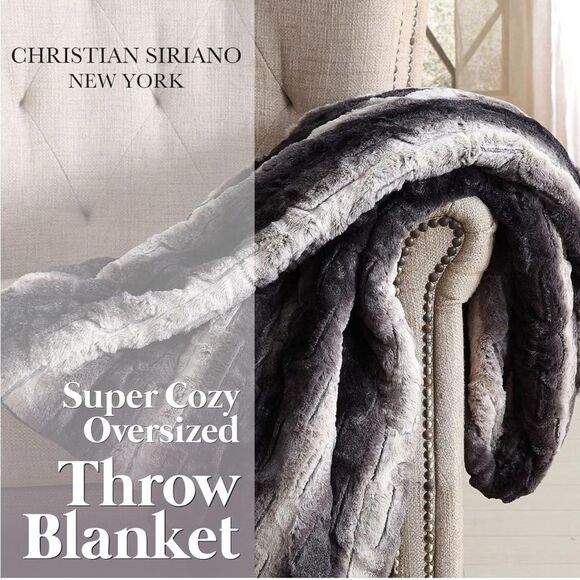 Christian Siriano Black Faux Fur Throw In Gift Box, Black And Brown Polyester - Picture 6 of 8